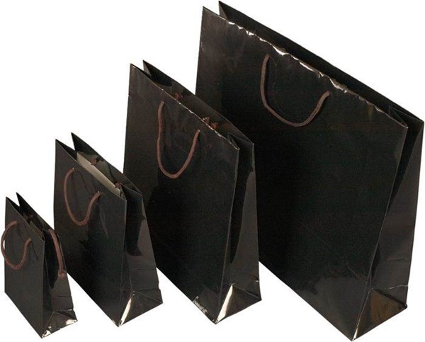 Obrázky: Papírová taška 25x11x31 cm, text.šňůrky, černý lak, Obrázek 1