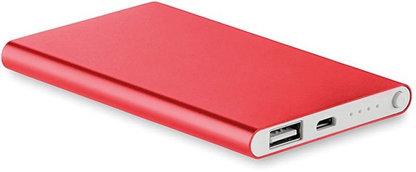 Obrázky: Červená plochá hliníková power banka 4000 mAh, Obrázek 2