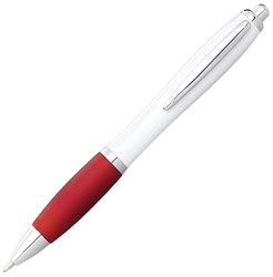 Obrázky: Bílé kuličkové pero s červeným úchopem - MN