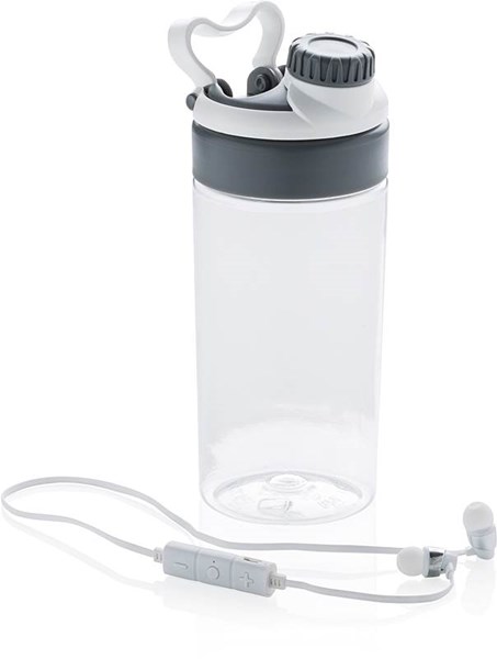 Obrázky: Bílá tritanová láhev s bluetooth sluchátky 500 ml