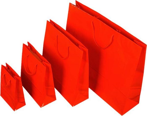 Obrázky: Papírová taška 25x11x31 cm text.šňůrky lak červená