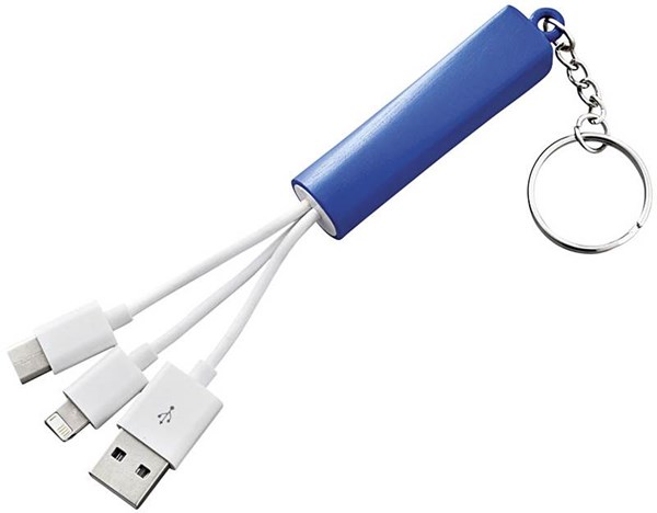 Obrázky: Modro-bílý nabíjecí kabel 3v1 s kroužkem na klíče