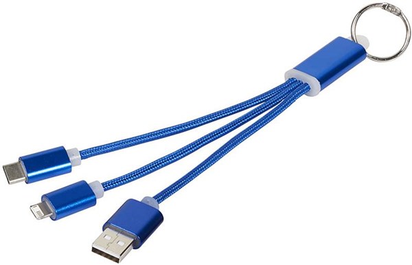 Obrázky: Modrý nabíjecí kabel 3 v 1 s kroužkem na klíče