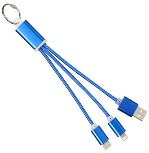 Obrázky: Modrý nabíjecí kabel 3 v 1 s kroužkem na klíče, Obrázek 4