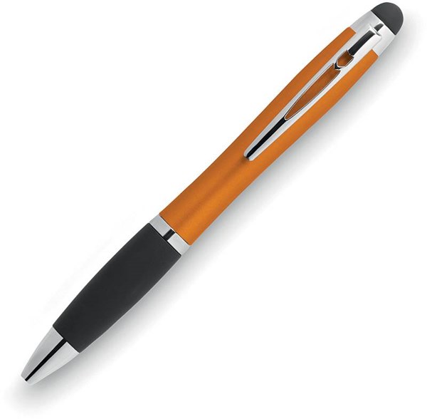 Obrázky: Oranžovo-černé kul.pero se stylusem, podsvíc. logo