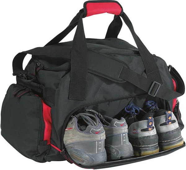 Obrázky: Sportovní taška červený lem, oddíl na dva páry bot, Obrázek 2