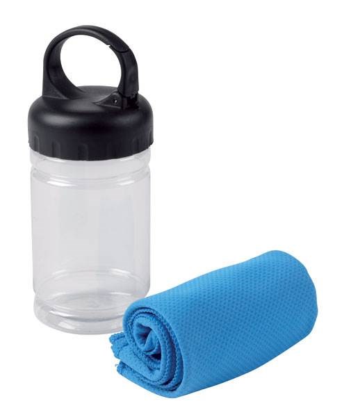 Obrázky: Modrý chladící fitness ručník v těsnící láhvi, Obrázek 2