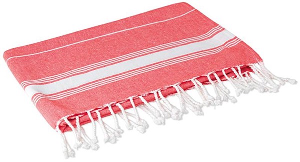Obrázky: Světle červená bavlněná plážová osuška s třásněmi, Obrázek 2