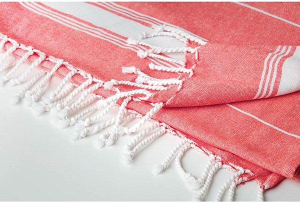 Obrázky: Světle červená bavlněná plážová osuška s třásněmi, Obrázek 3