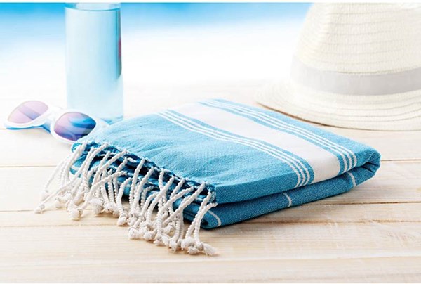 Obrázky: Světle modrá bavlněná plážová osuška s třásněmi, Obrázek 2