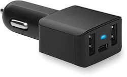 Obrázky: Černá USB autonabíječka se třemi výstupy