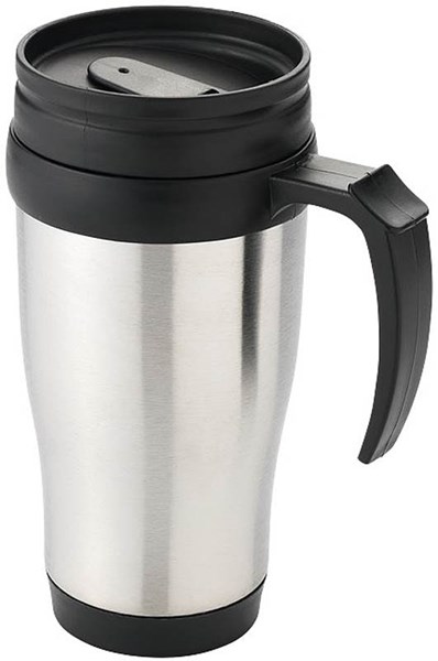 Obrázky: Stříbrný nerez termohrnek s černým víčkem, 380ml