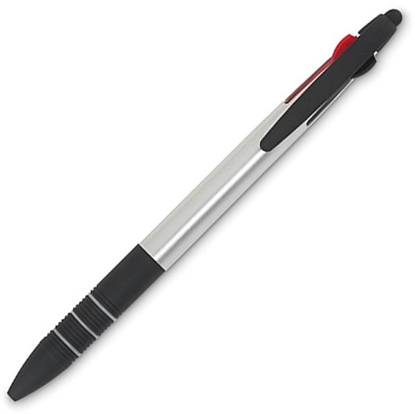 Obrázky: Plastové trojbarevné pero se stylusem, stříbrné