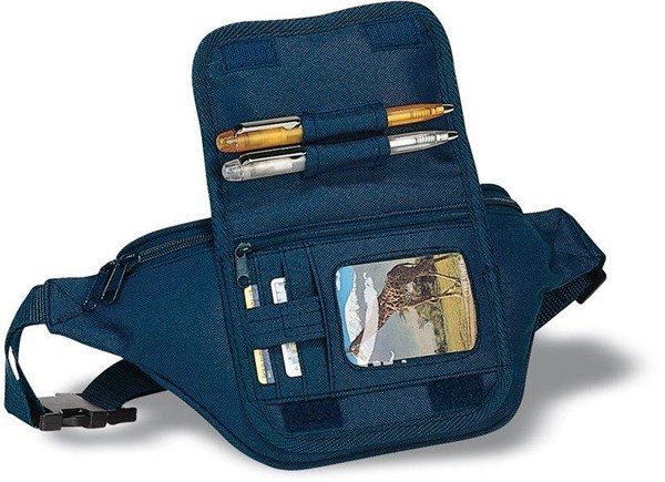 Obrázky: Modrá ledvinka s přední kapsou na doklady