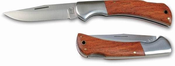 Obrázky: Užší lovecký nůž s dřevěnou střenkou a pojistkou
