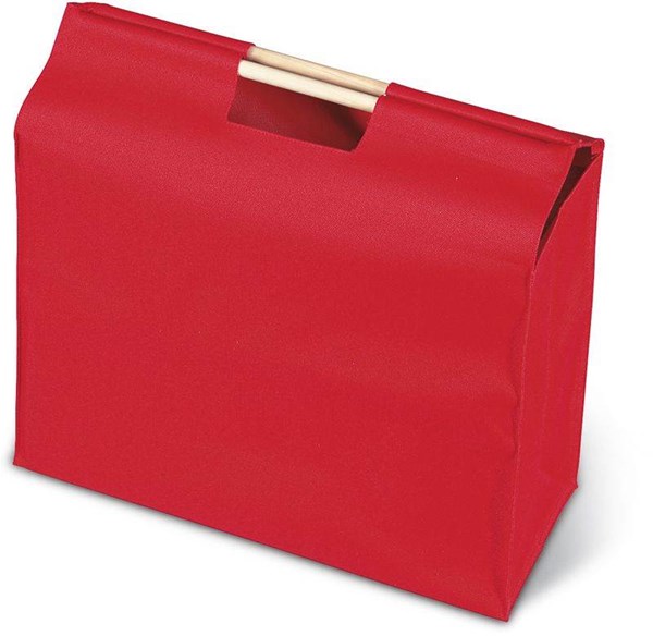 Obrázky: Červená polyesterová taška s dřevěnými uchy