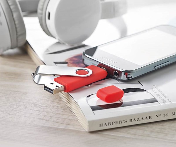 Obrázky: OTG Twister flash disk 1 GB s micro USB,červený, Obrázek 2