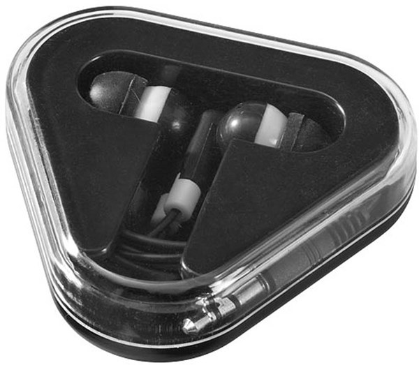 Obrázky: Černá sluchátka v trojúhelníkovém boxu