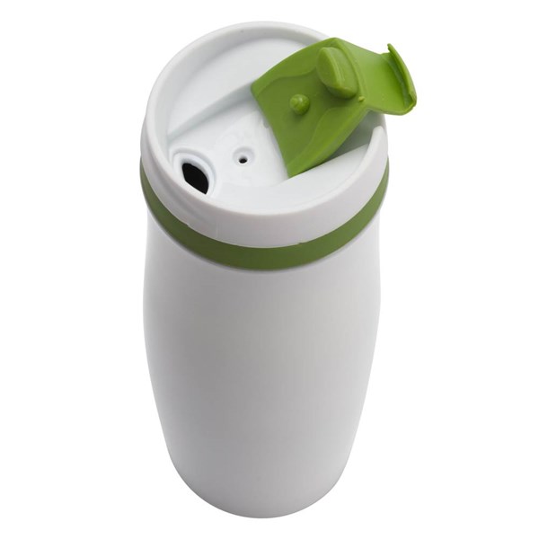 Obrázky: Bílý nerezový termohrnek 390 ml, zelené doplňky, Obrázek 2