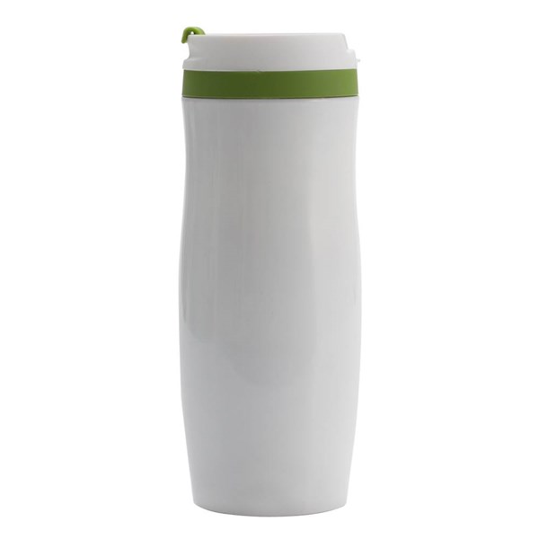 Obrázky: Bílý nerezový termohrnek 390 ml, zelené doplňky, Obrázek 5