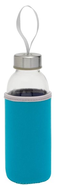 Obrázky: Skleněná láhev 450 ml s poutkem v modrém obalu
