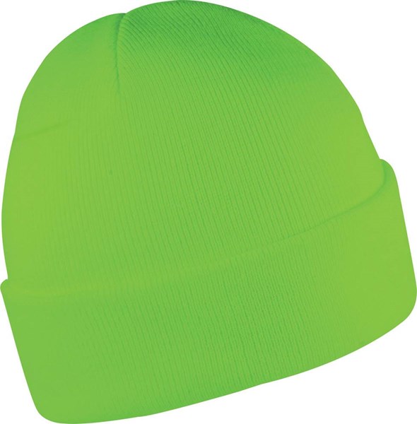 Obrázky: Zimní dvojvrstvá akrylová plet. čepice s lemem neon zelená, Obrázek 1