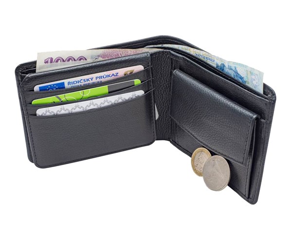 Obrázky: Pánská černá kožená peněženka z lesklé kůže s ražbou, Obrázek 2