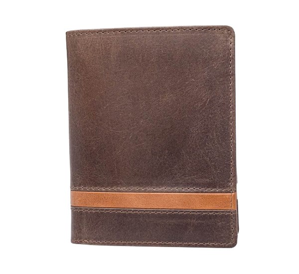 Obrázky: Pánská kožená peněženka z matné hnědé kůže na výšku, Obrázek 1