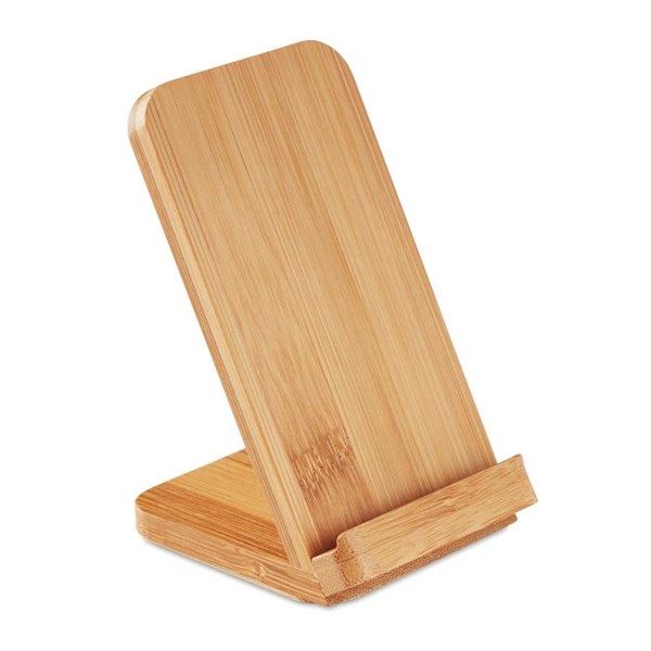Obrázky: Bezdrátová nabíječka/stojánek na telefon z bambusu