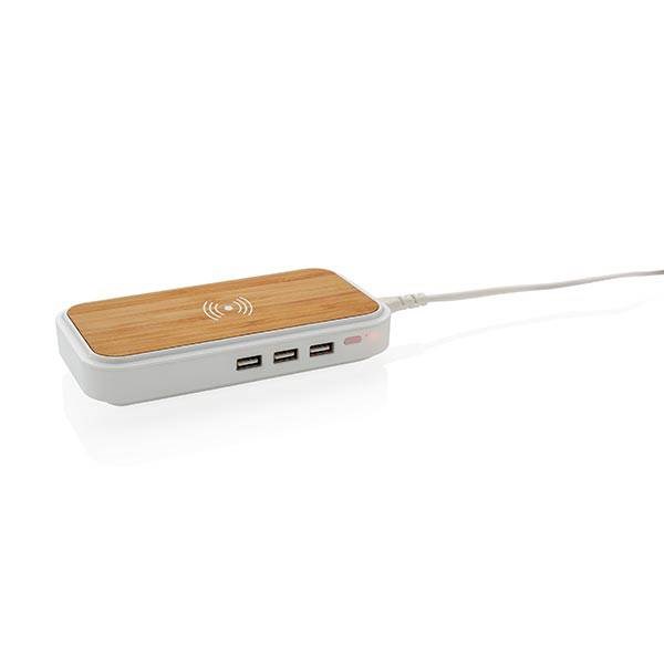 Obrázky: Bambusová bezdrátová nabíječka 5W s 3 USB výstupy, Obrázek 1