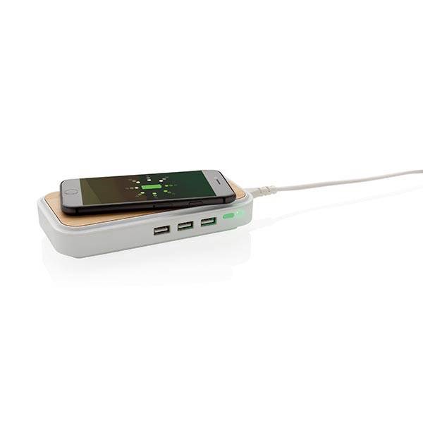 Obrázky: Bambusová bezdrátová nabíječka 5W s 3 USB výstupy, Obrázek 2