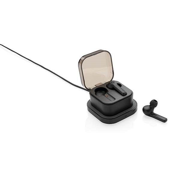 Obrázky: TWS černá sluchátka do uší v nabíjecí krabičce