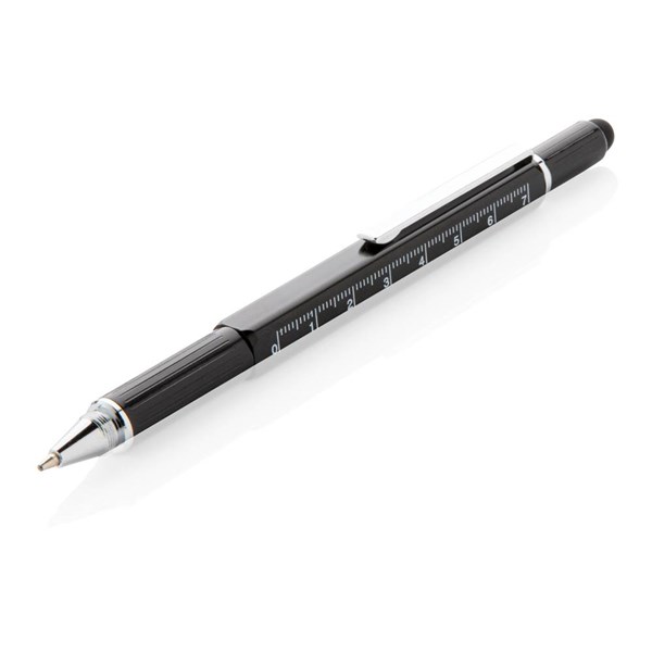 Obrázky: Černé multifunkční kuličkové pero z hliníku 5 v 1, Obrázek 1