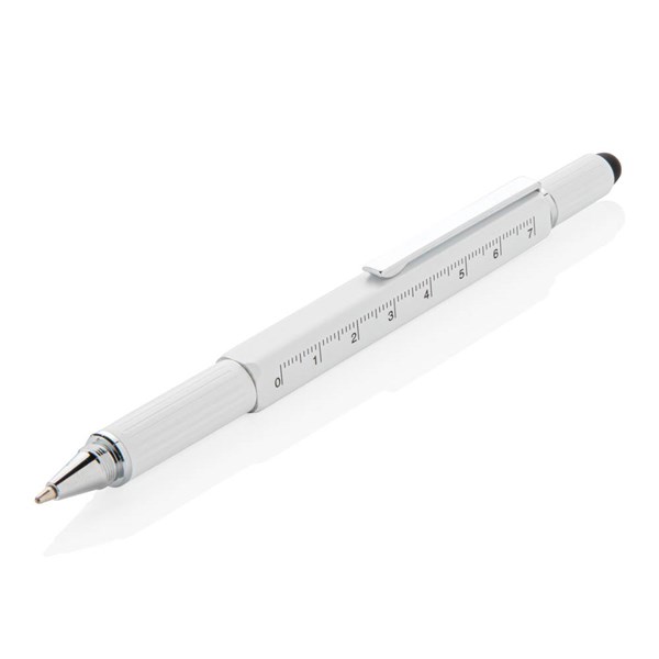Obrázky: Bílé multifunkční kuličkové pero z hliníku 5 v 1, Obrázek 1