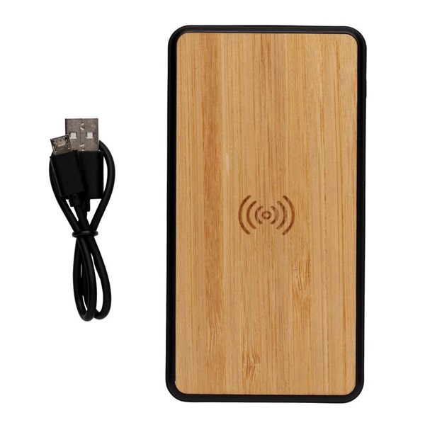 Obrázky: Bambusová bezdrátová powerbanka 8 000 mAh 5W, černá, Obrázek 4