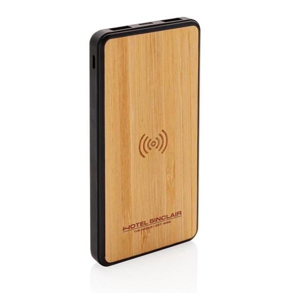 Obrázky: Bambusová bezdrátová powerbanka 8 000 mAh 5W, černá, Obrázek 7