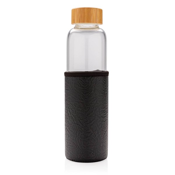 Obrázky: Skleněná láhev ve vzorovaném PU obalu, 550ml, černá, Obrázek 1