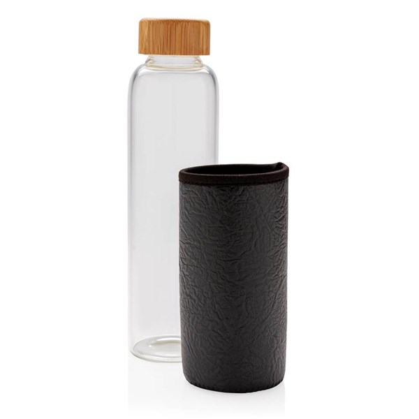 Obrázky: Skleněná láhev ve vzorovaném PU obalu, 550ml, černá, Obrázek 3