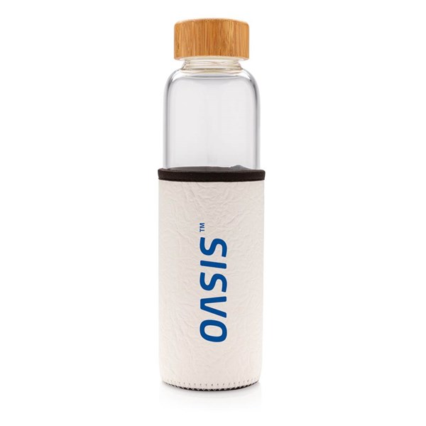 Obrázky: Skleněná láhev ve vzorovaném PU obalu, 550ml, bílá, Obrázek 6