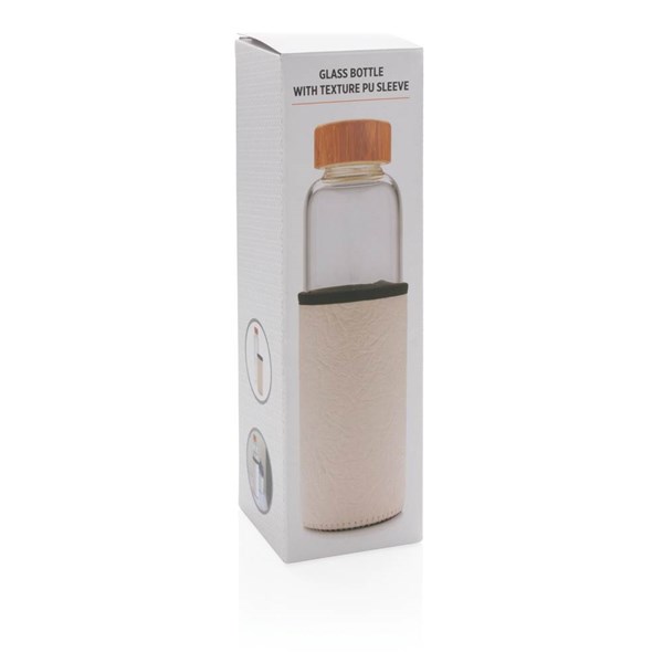 Obrázky: Skleněná láhev ve vzorovaném PU obalu, 550ml, bílá, Obrázek 10