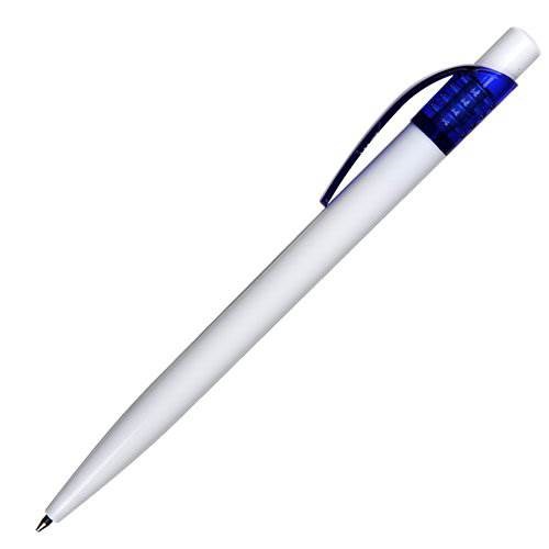 Obrázky: Bílé úzké plast. kuličkové pero, modrý klip, Obrázek 2