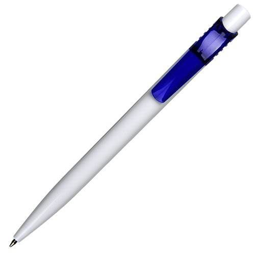 Obrázky: Bílé úzké plast. kuličkové pero, modrý klip, Obrázek 3