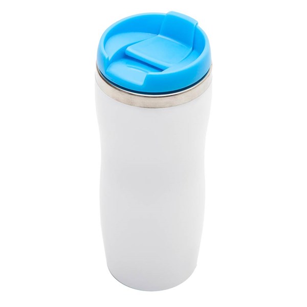 Obrázky: Bílý plast. termohrnek 350 ml s modrým víčkem