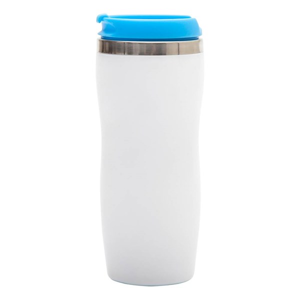Obrázky: Bílý plast. termohrnek 350 ml s modrým víčkem, Obrázek 4