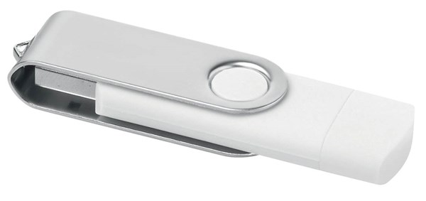 Obrázky: Bílý OTG Twister USB flash disk s USB-C, 16GB