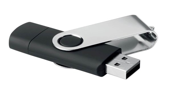 Obrázky: Černý OTG Twister USB flash disk s USB-C, 32GB