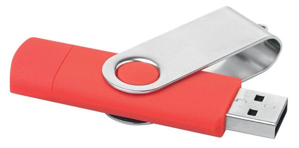 Obrázky: Červený OTG Twister USB flash disk s USB-C, 16GB, Obrázek 3