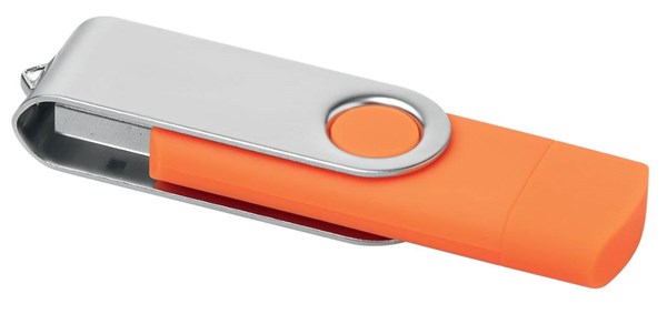 Obrázky: Oranžový OTG Twister USB flash disk s USB-C, 32GB
