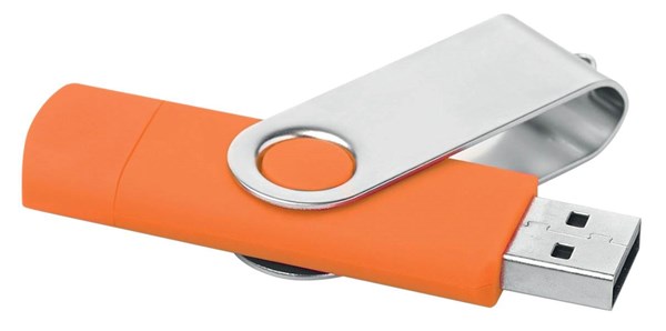 Obrázky: Oranžový OTG Twister USB flash disk s USB-C, 32GB, Obrázek 3