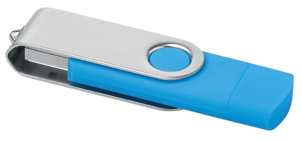 Obrázky: Sv. modrý OTG Twister USB flash disk s USB-C, 4GB